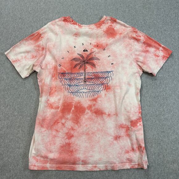 Quiksilver Shirt Mens L Crew Neck Tie Dye White Red Graphic Tee Short Sleeve - Picture 4 of 4